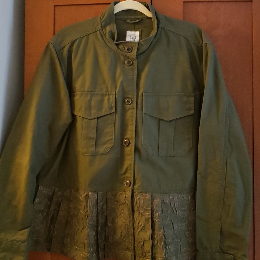 Gap XXL brocade trim olive green jacket NWOT